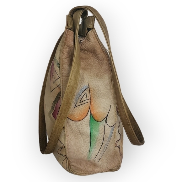 Vintage SAM SAM Tan Hand Painted Southwestern Vibe Genuine Leather Bag - Picture 6 of 14